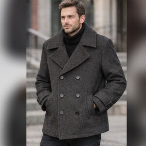 Jos. A. Bank Men's Double-Breasted Peacoat in Charcoal